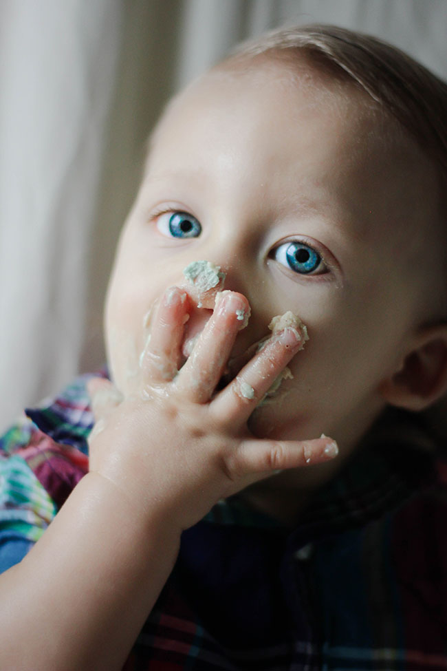 Baby eating cake